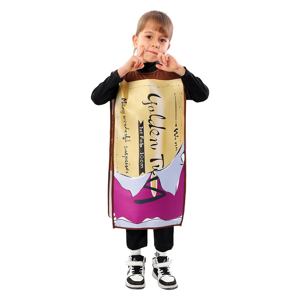 Charlie And The Chocolate Factory Kids Children Chocolate Gold Coupon Cosplay Costume Outfits Halloween Carnival Suit