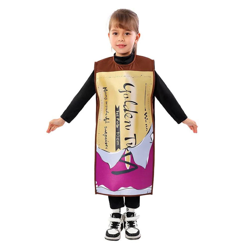 Charlie And The Chocolate Factory Kids Children Chocolate Gold Coupon Cosplay Costume Outfits Halloween Carnival Suit