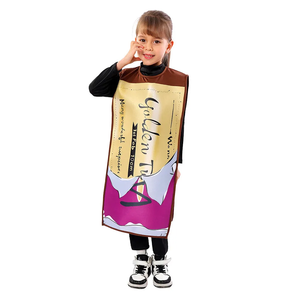 Charlie And The Chocolate Factory Kids Children Chocolate Gold Coupon Cosplay Costume Outfits Halloween Carnival Suit