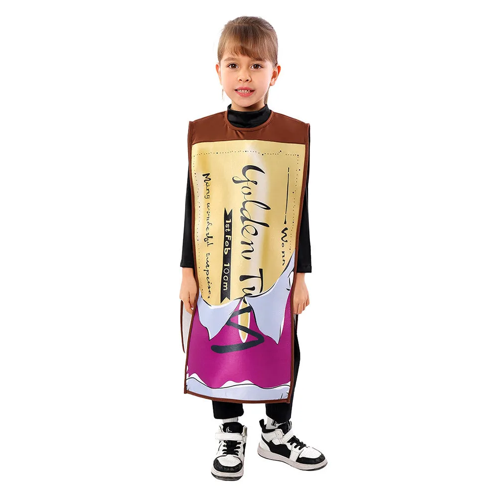 Charlie And The Chocolate Factory Kids Children Chocolate Gold Coupon Cosplay Costume Outfits Halloween Carnival Suit