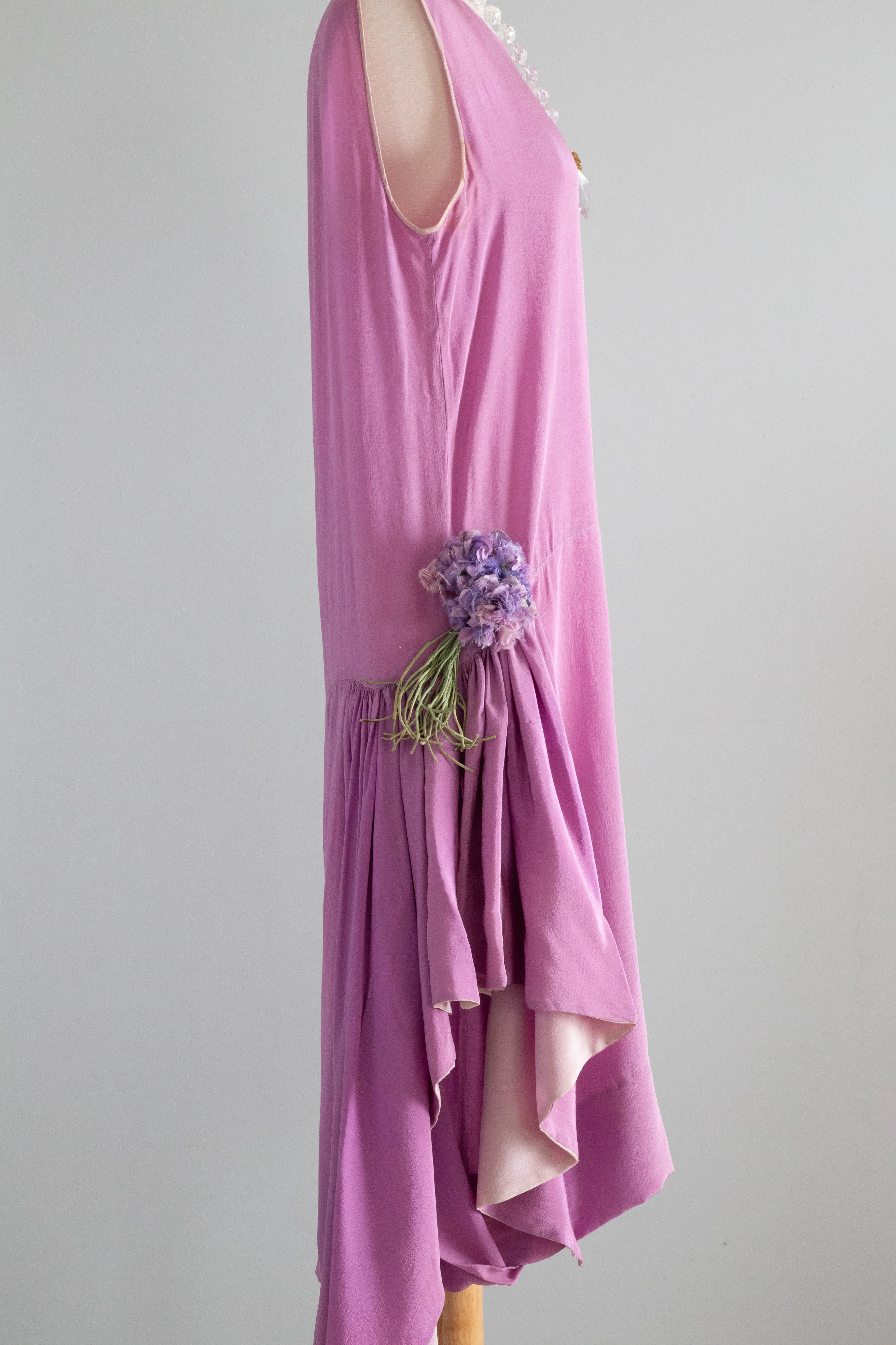 Ethereal 1920's Lavender Silk Flapper Dress With Hip Swag / Medium