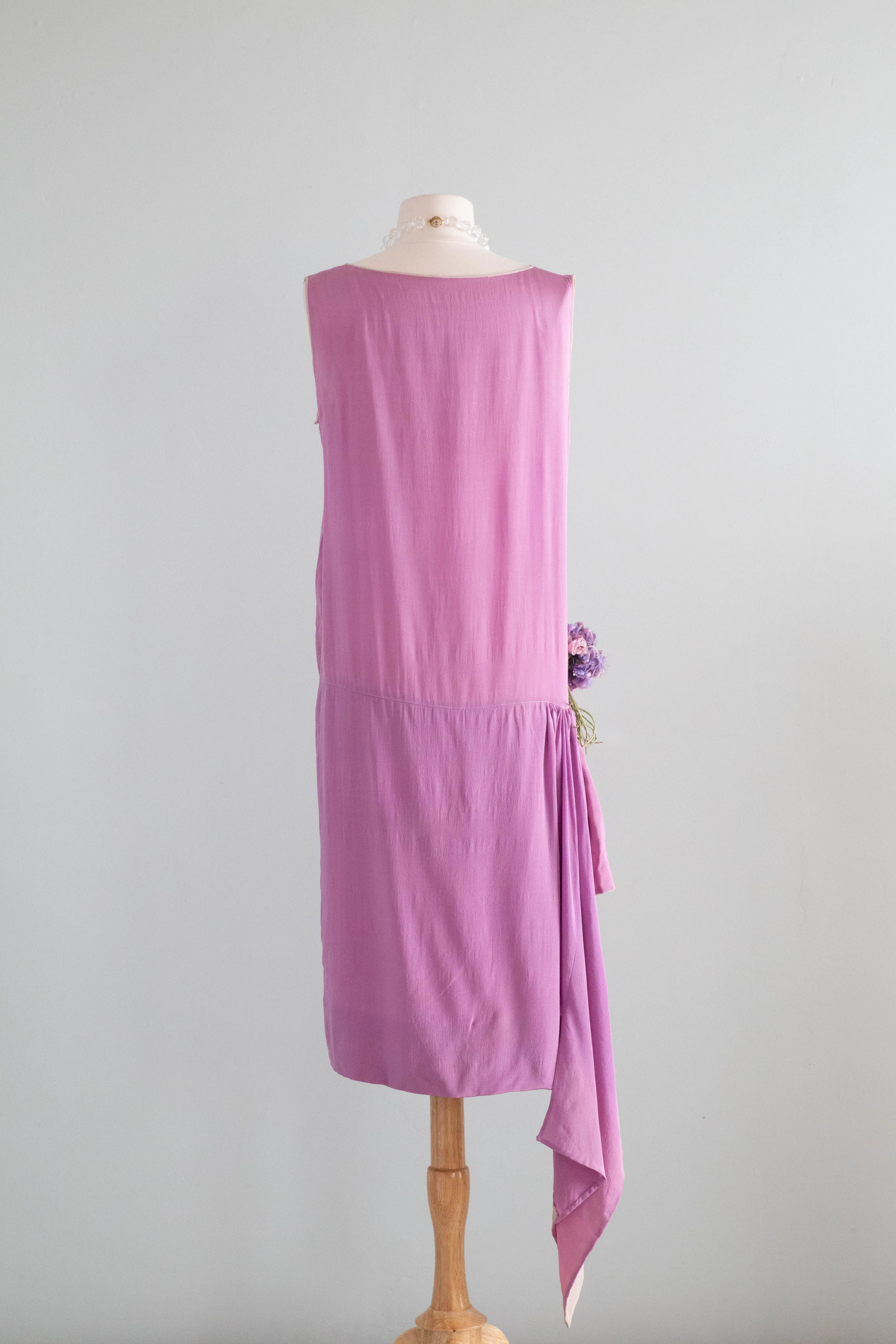 Ethereal 1920's Lavender Silk Flapper Dress With Hip Swag / Medium