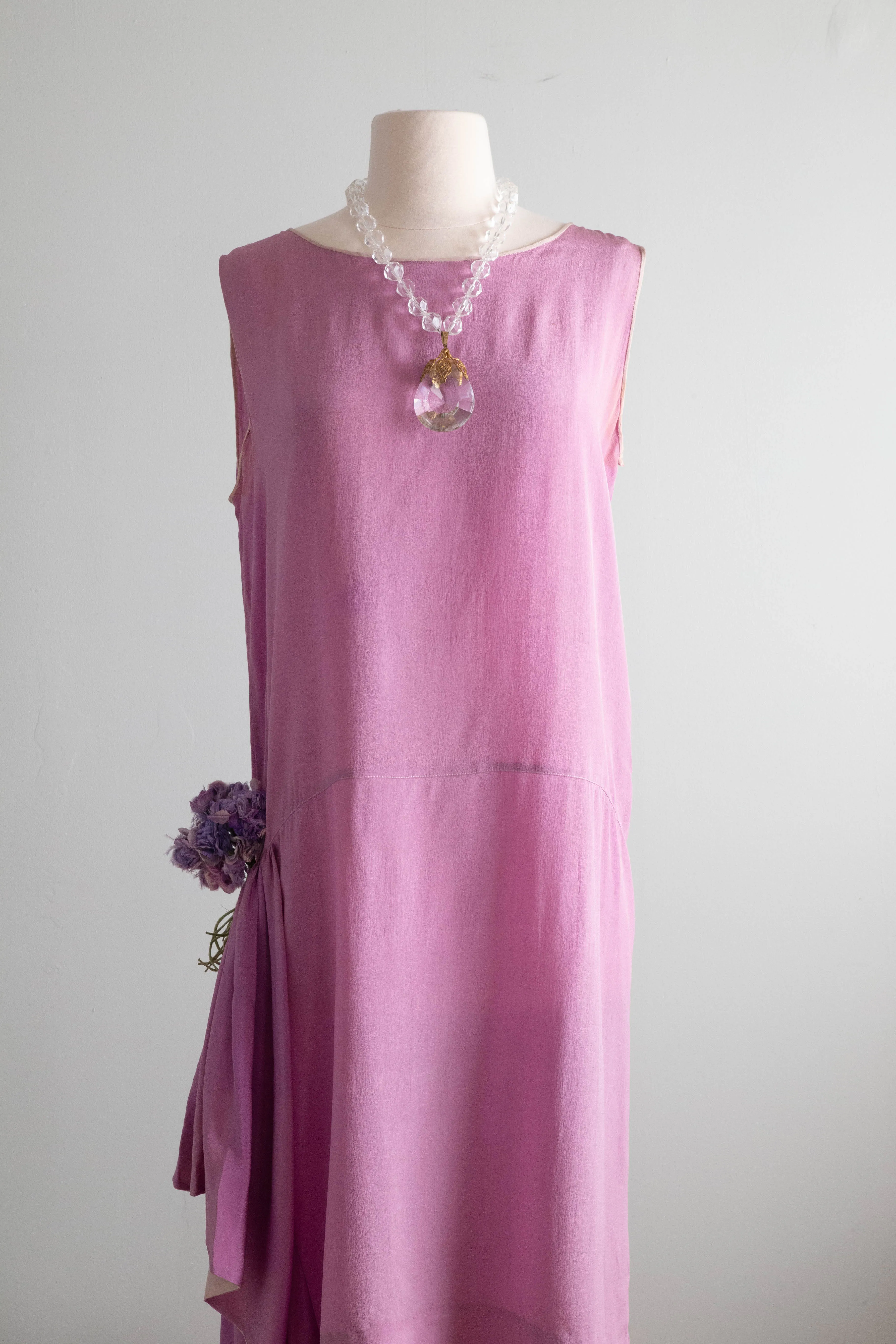 Ethereal 1920's Lavender Silk Flapper Dress With Hip Swag / Medium