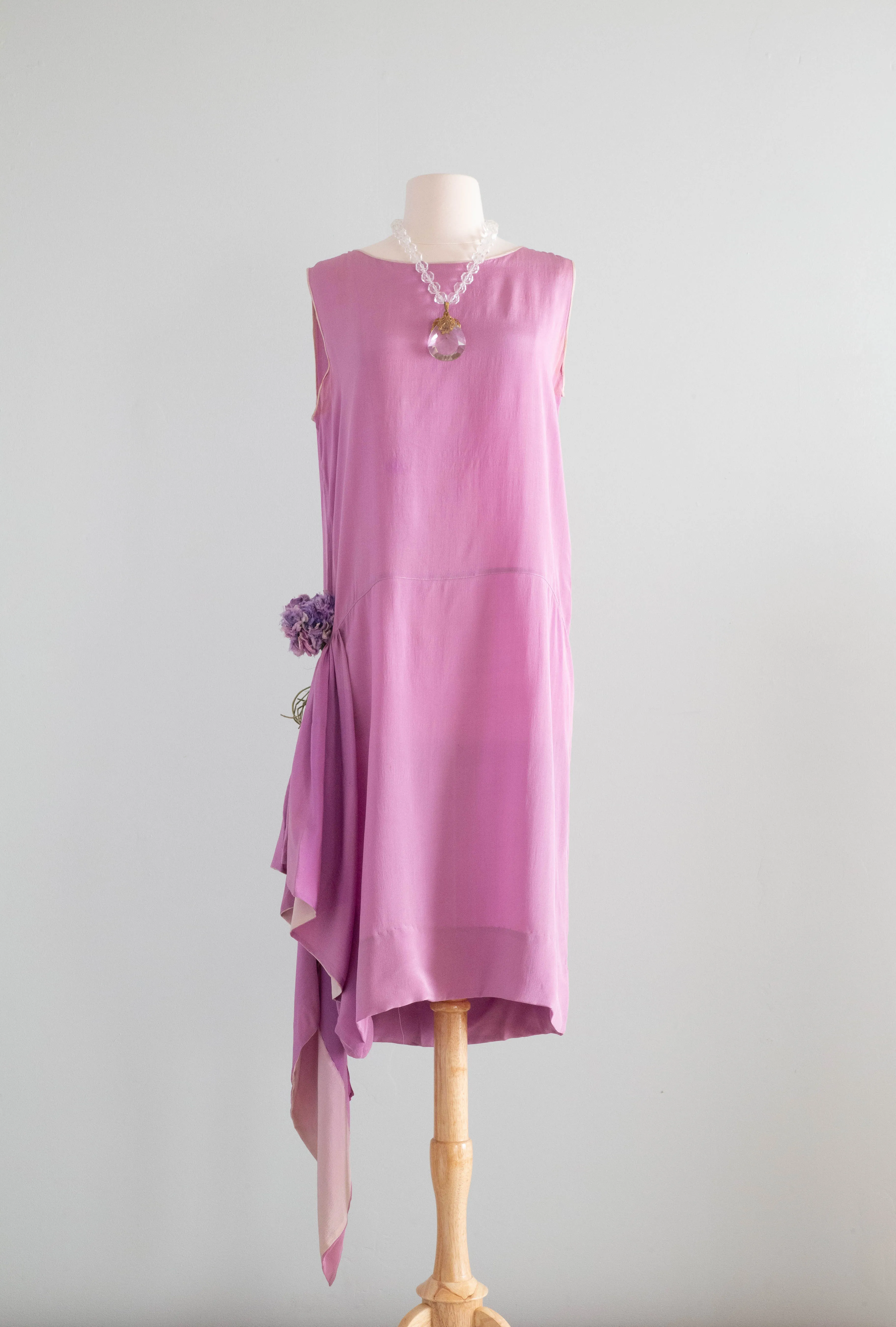 Ethereal 1920's Lavender Silk Flapper Dress With Hip Swag / Medium