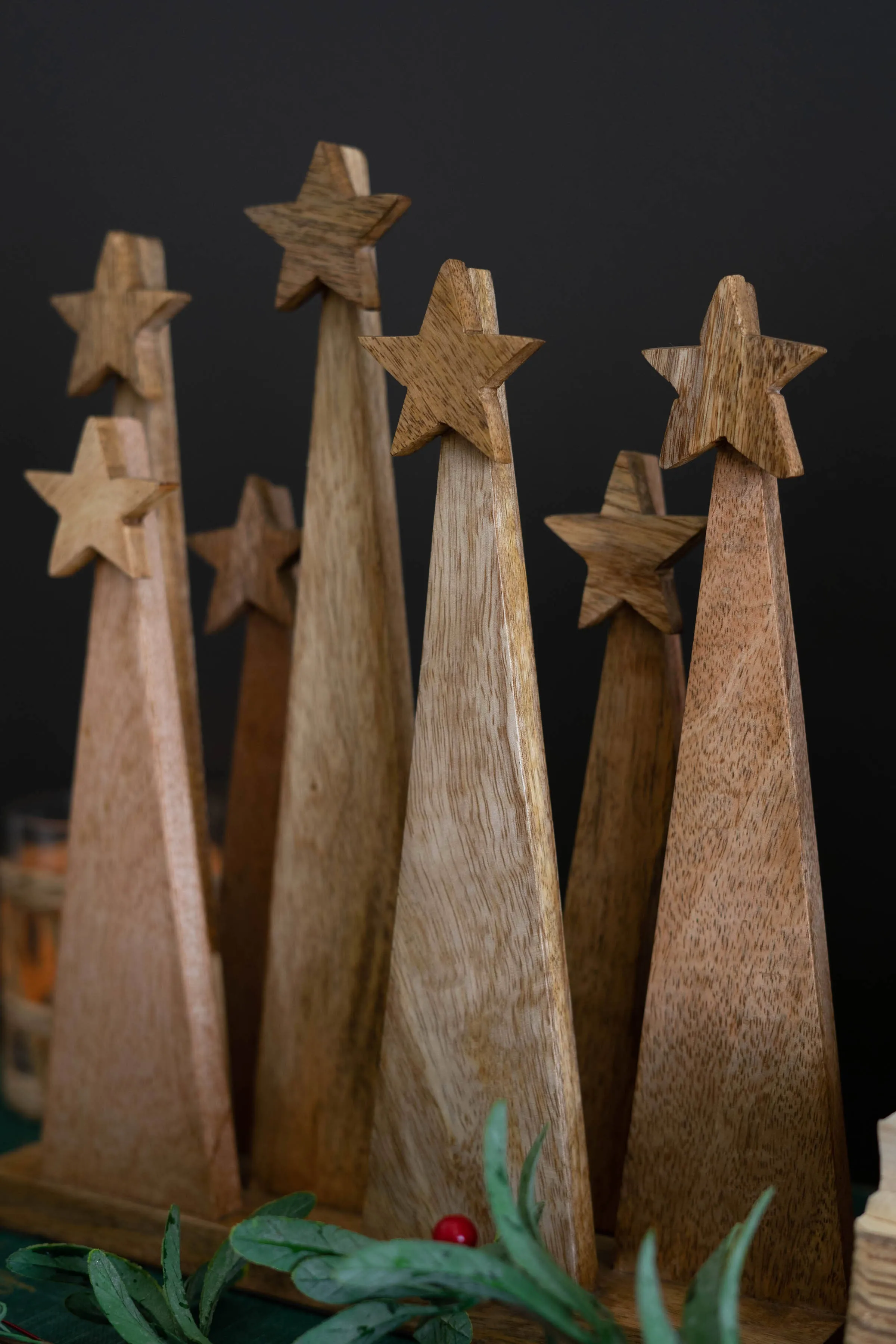 Seven Wooden Christmas Tree On A Base