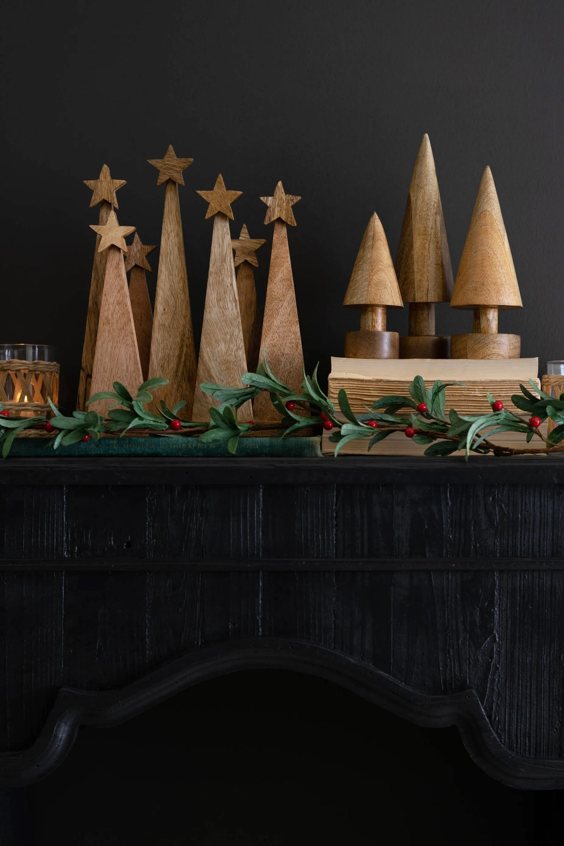 Seven Wooden Christmas Tree On A Base