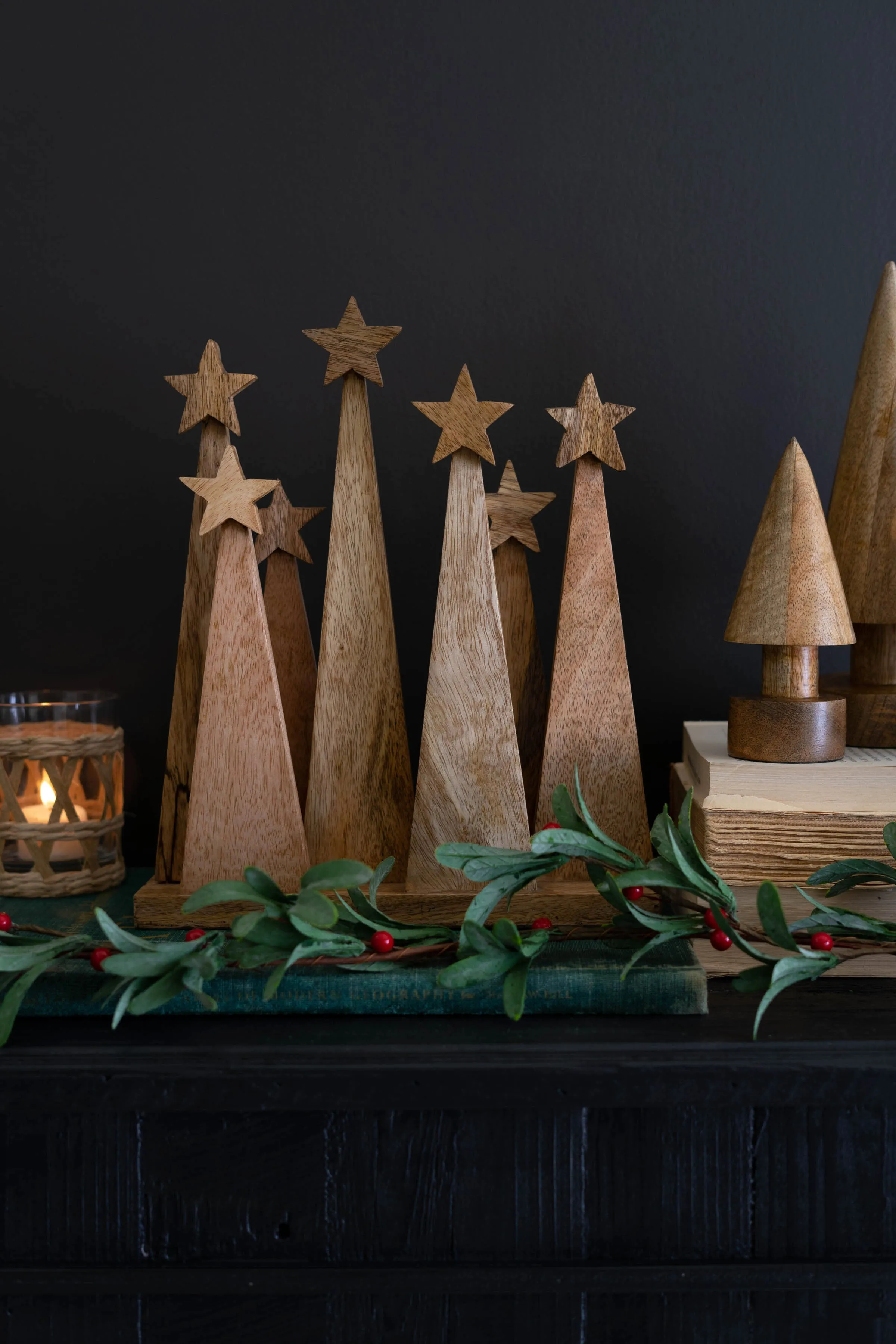 Seven Wooden Christmas Tree On A Base