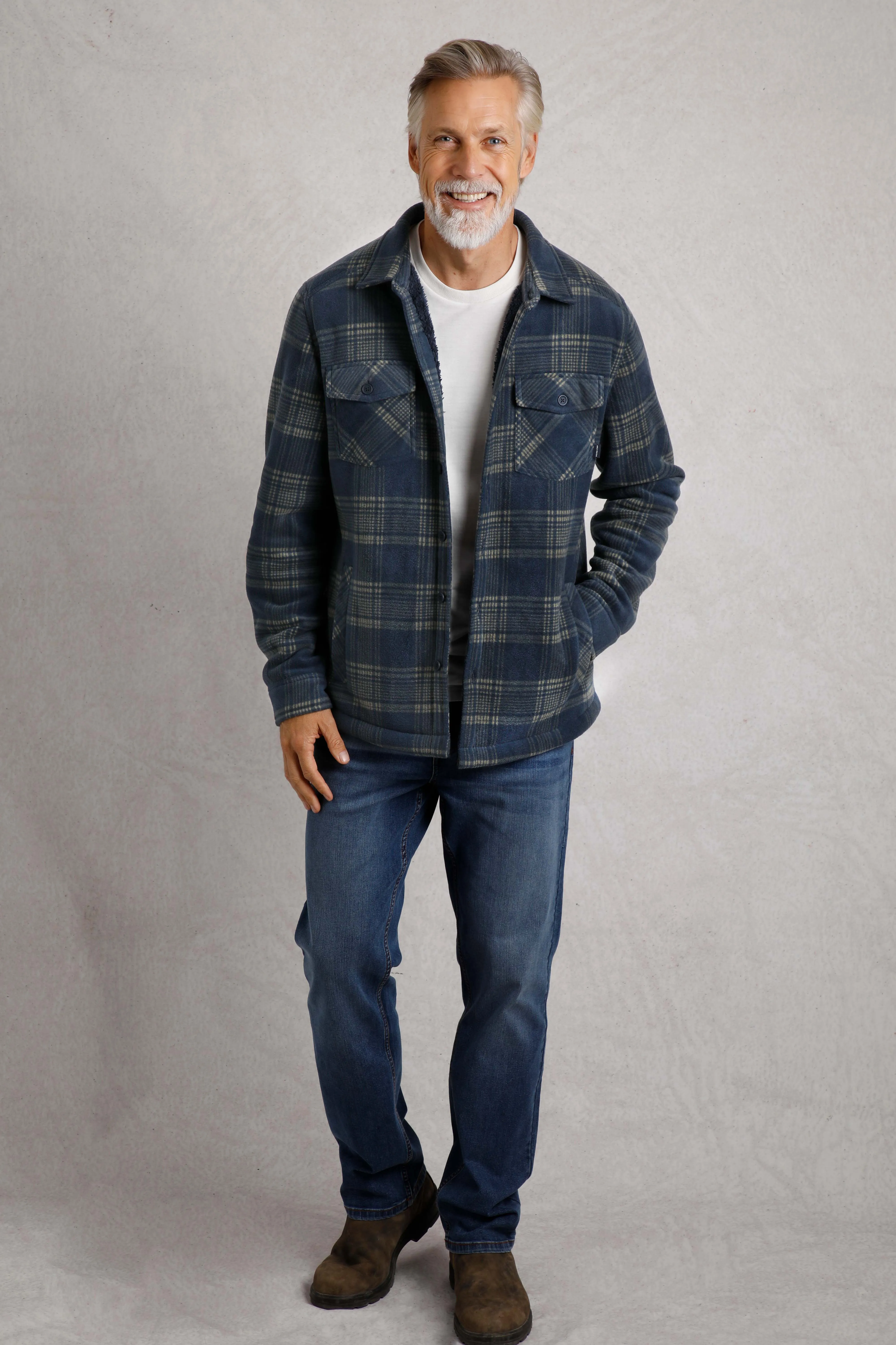 Weird Fish Tyburn Check Fleece Shacket Navy