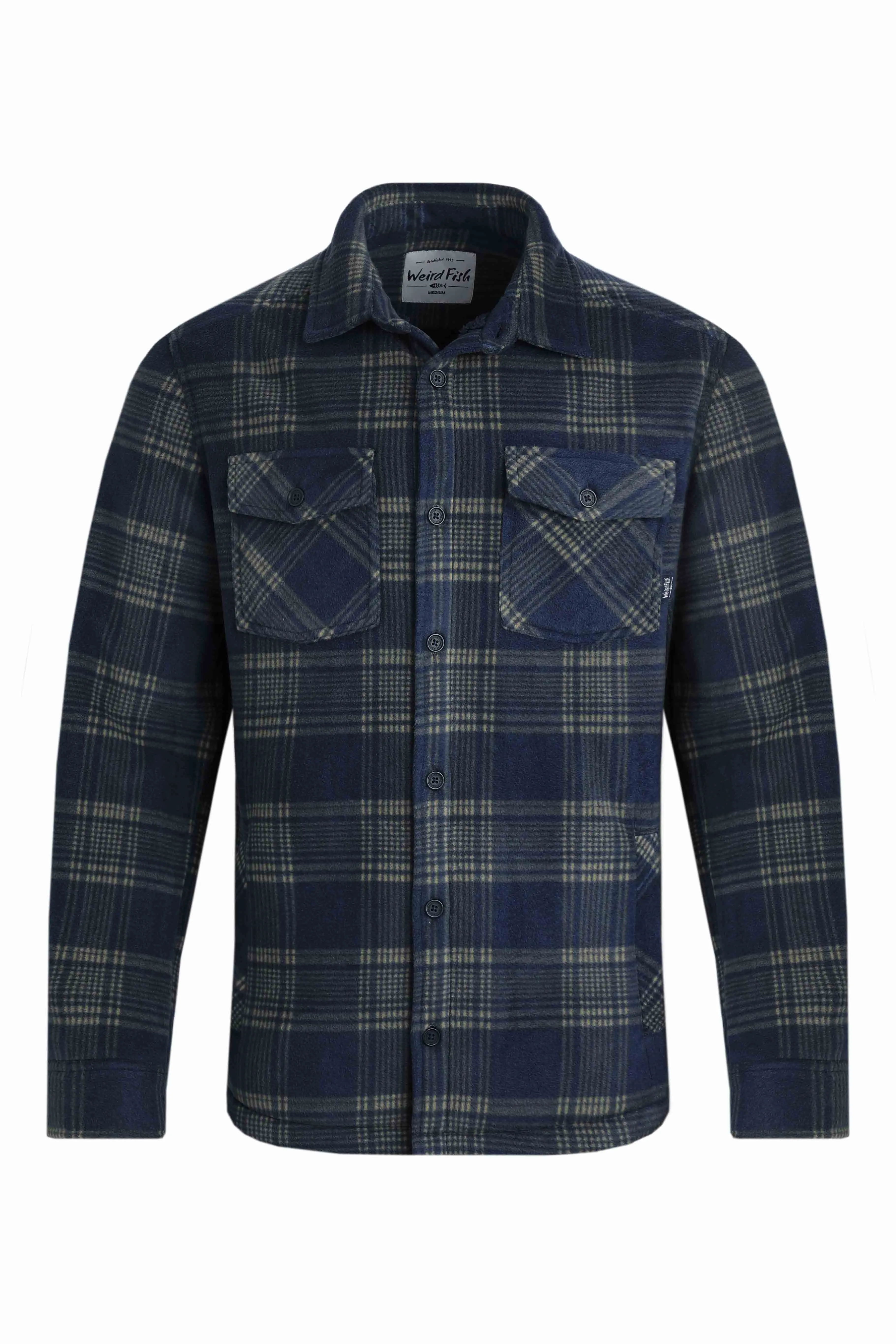 Weird Fish Tyburn Check Fleece Shacket Navy