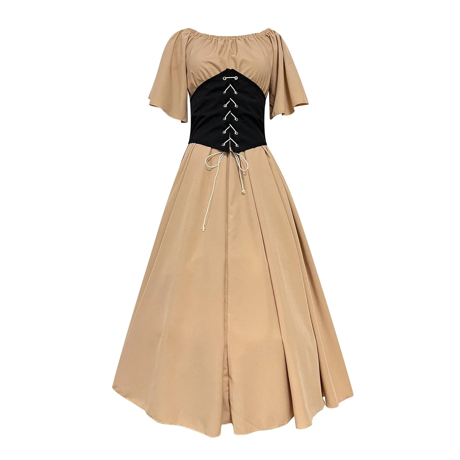 Womens Renaissance Faire Dresses Medieval Irish Traditional plus Size Dresses Ruffle over Dress Corset Retro Cosplay Gown