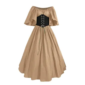 Womens Renaissance Faire Dresses Medieval Irish Traditional plus Size Dresses Ruffle over Dress Corset Retro Cosplay Gown