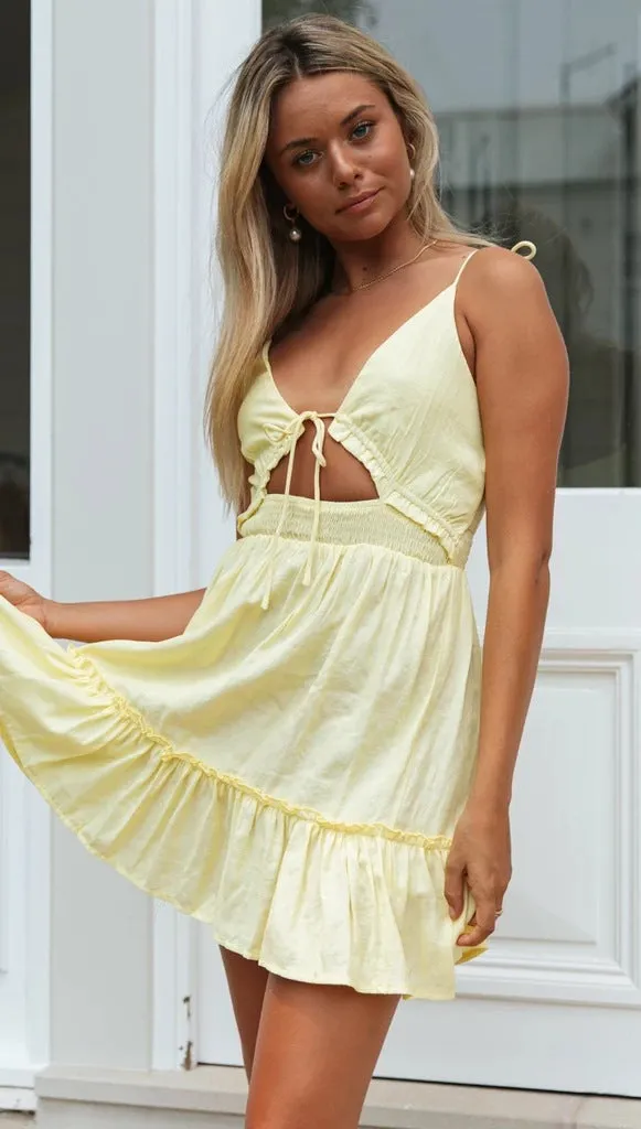 Yellow Knot Pleated Slip Dress